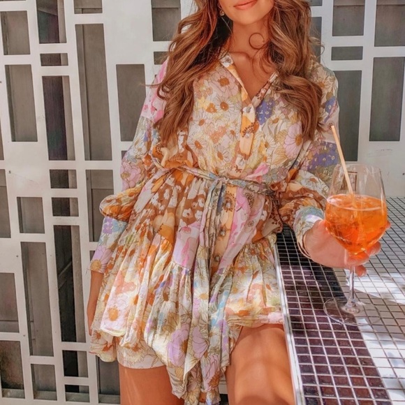 🎀 RUFFLE DRESS BOHO CHIC PASTEL MINI FLORAL FLOWER BOHEMIAN LAYER PRETTY CUTE - Picture 2 of 15